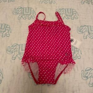 Petit Bateau baby girl swimsuit pink polka dot 18 months nwt